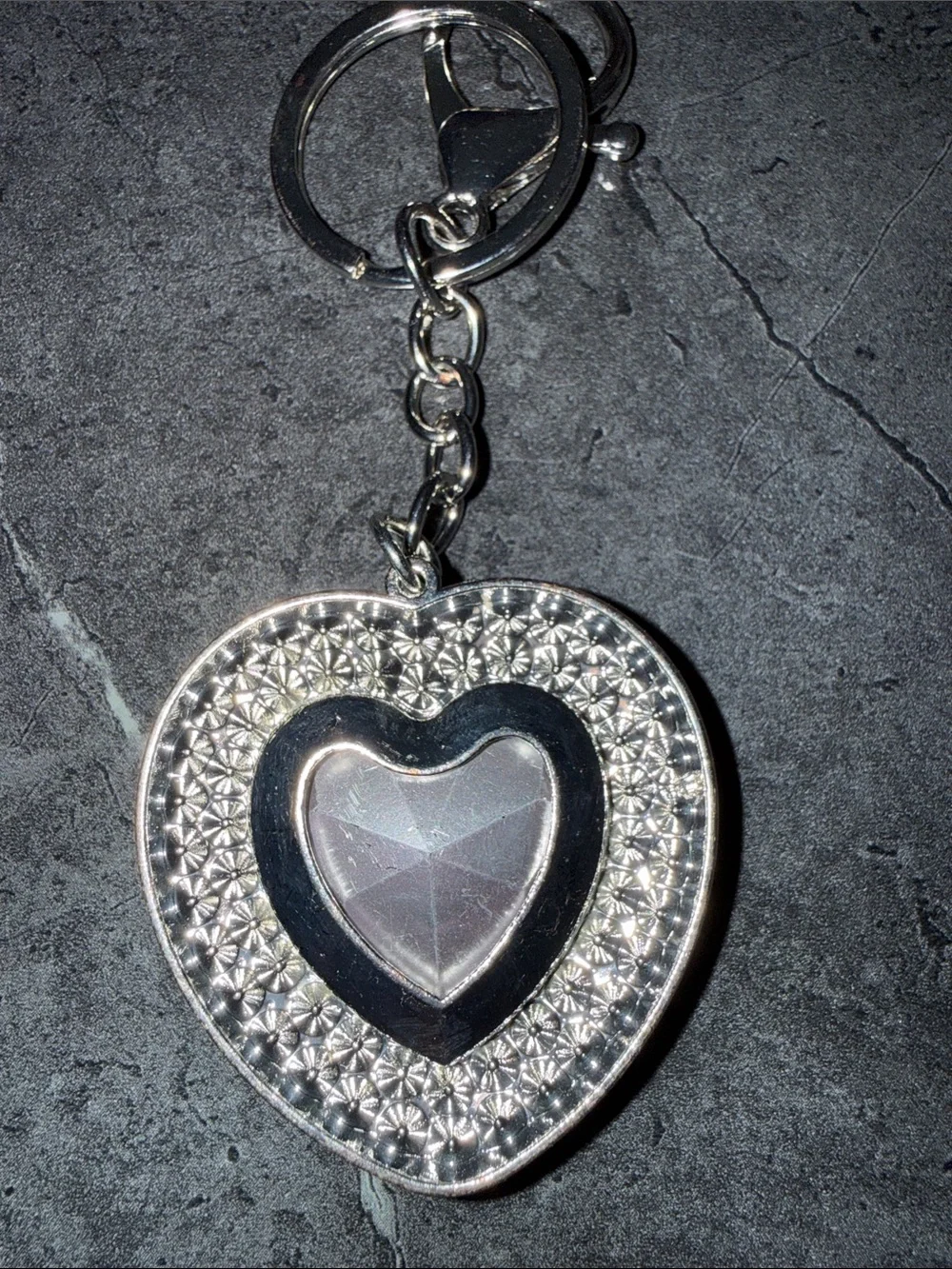 Heart Gem Keychain with Red Crystal Accent